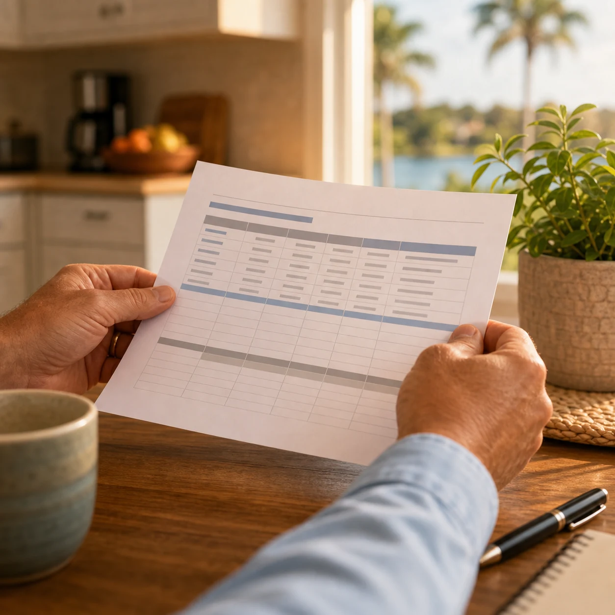 Person sitting on a couch reading a loan disclosure paper, checking Florida borrowing caps by product